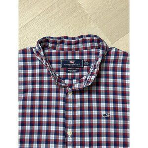Vineyard Vines Boy’s  Shirt Red Blue White Plaid Size 18 XL Long Sleeve Whale